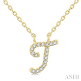 1/20 ctw Initial 'T' Round cut Diamond Pendant With Chain in 14K Yellow Gold